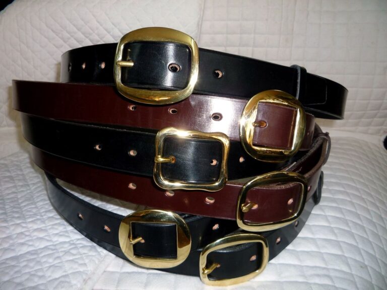 Hand-made leather belts with brass buckles, made at The Newark Saddler